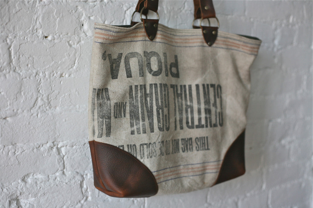 1940's era Canvas and Leather Tote Bag - SOLD