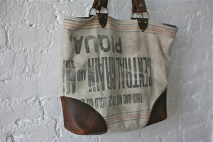 1940's era Canvas and Leather Tote Bag - SOLD