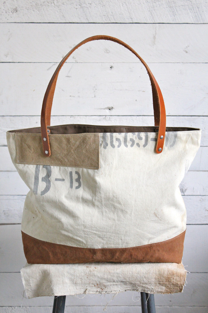 WWII era Patched Canvas Tote Bag