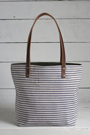 1950's era Ticking Fabric Pocket Tote Bag