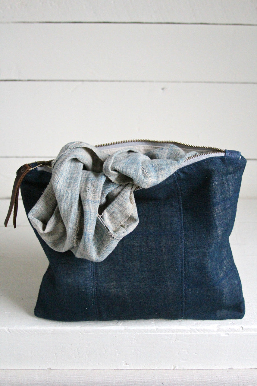 Extra Large Early 1900's Indigo Dyed Hemp Utility Pouch