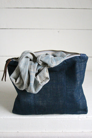 Extra Large Early 1900's Indigo Dyed Hemp Utility Pouch