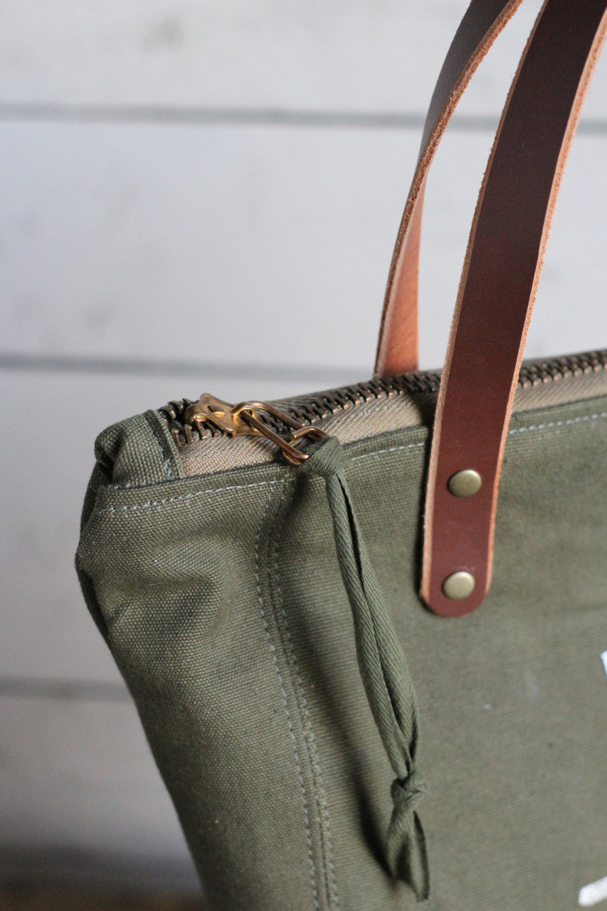 The Rambler Tote / WWII era Duffle Bag Canvas w/ Hand Printing