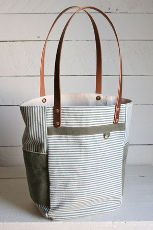 1950's era Ticking Fabric Pocket Tote