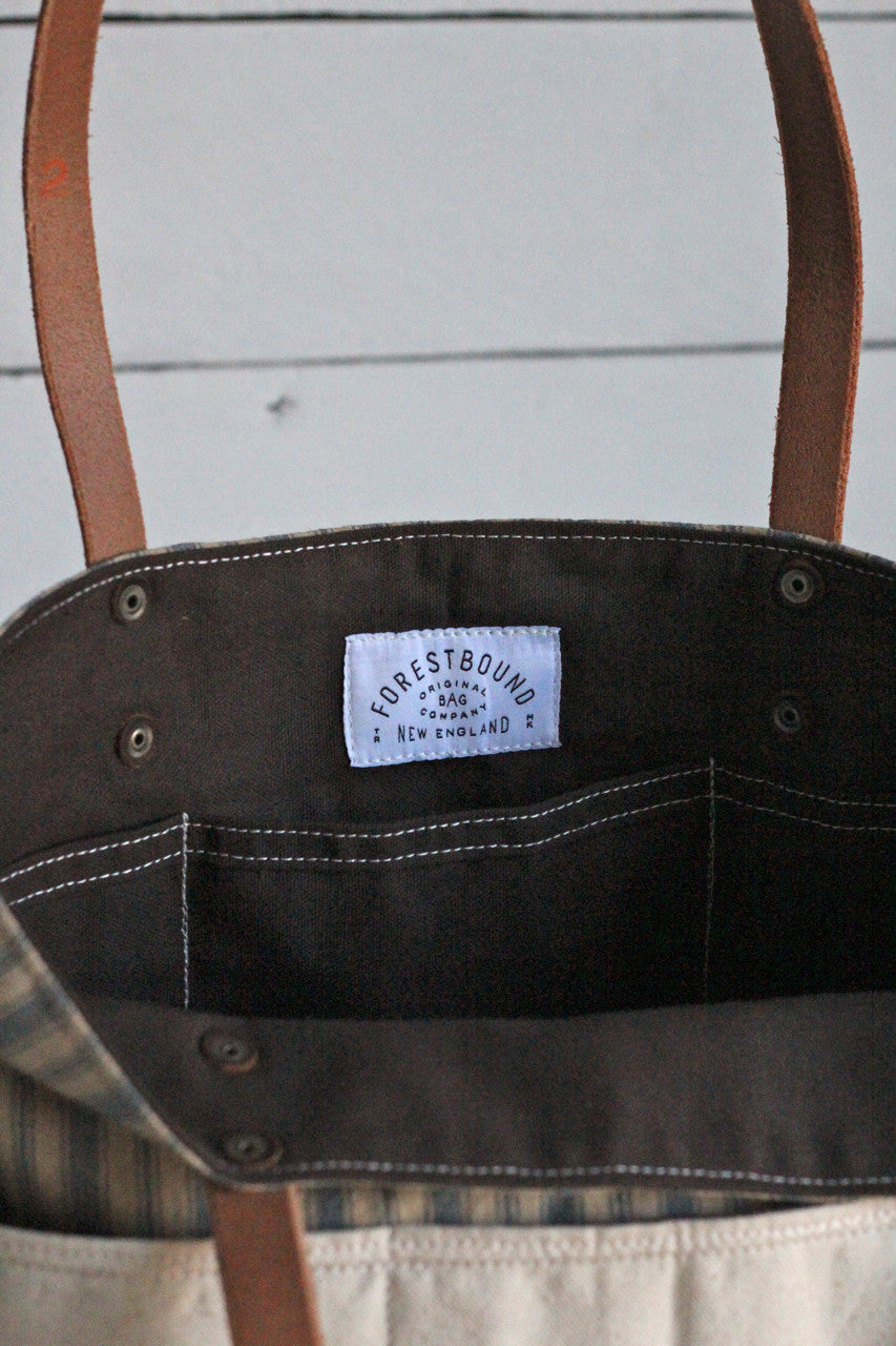 1950's era Ticking Fabric Pocket Tote Bag