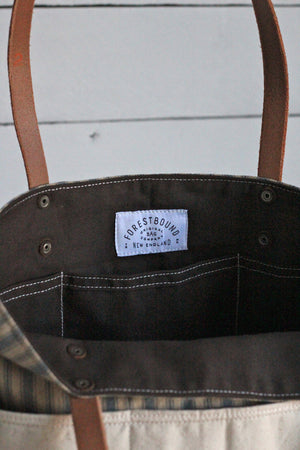 1950's era Ticking Fabric Pocket Tote Bag
