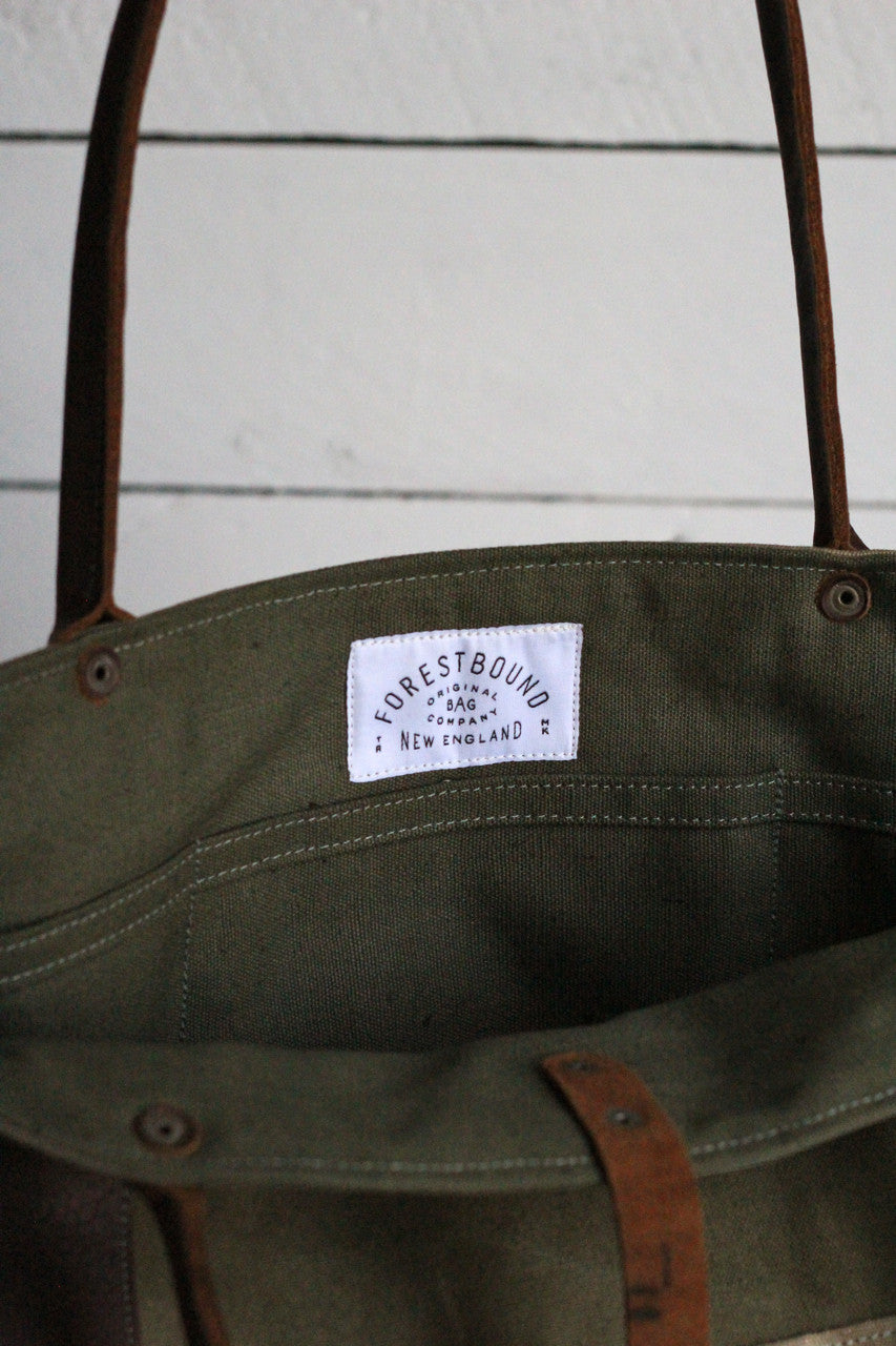 WWII era Striped Canvas and Leather Carryall