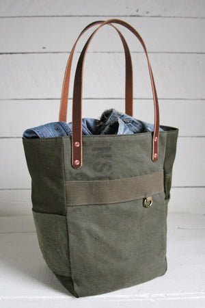 WWII era Canvas & Camo Pocket Tote Bag