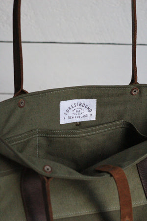 WWII era Striped Canvas and Leather Carryall