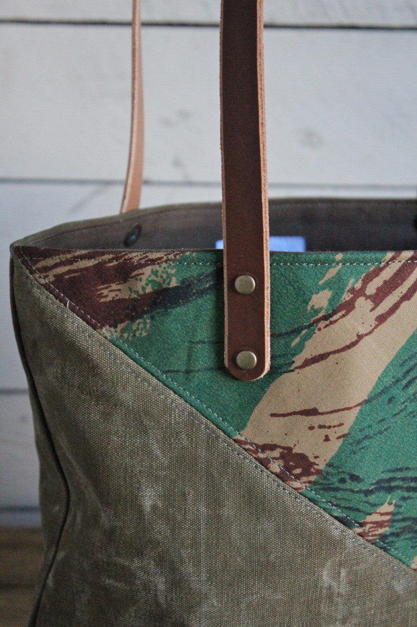 WWII era Canvas & Lizard Pattern Camo Tote Bag
