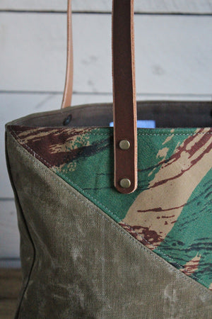WWII era Canvas & Lizard Pattern Camo Tote Bag