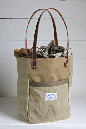 WWII era Khaki Canvas Pocket Tote Bag
