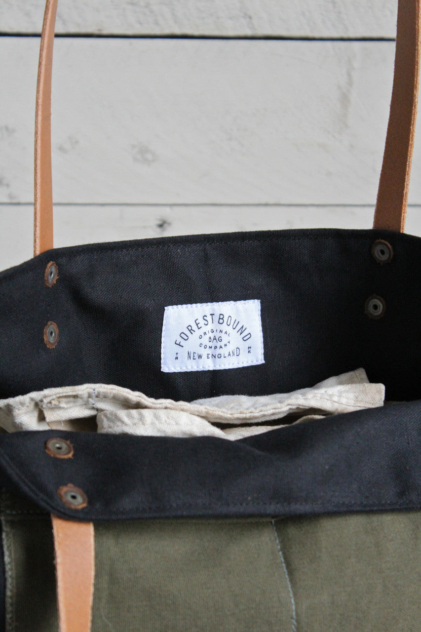 Recycled Black Cotton Pocket Tote Bag
