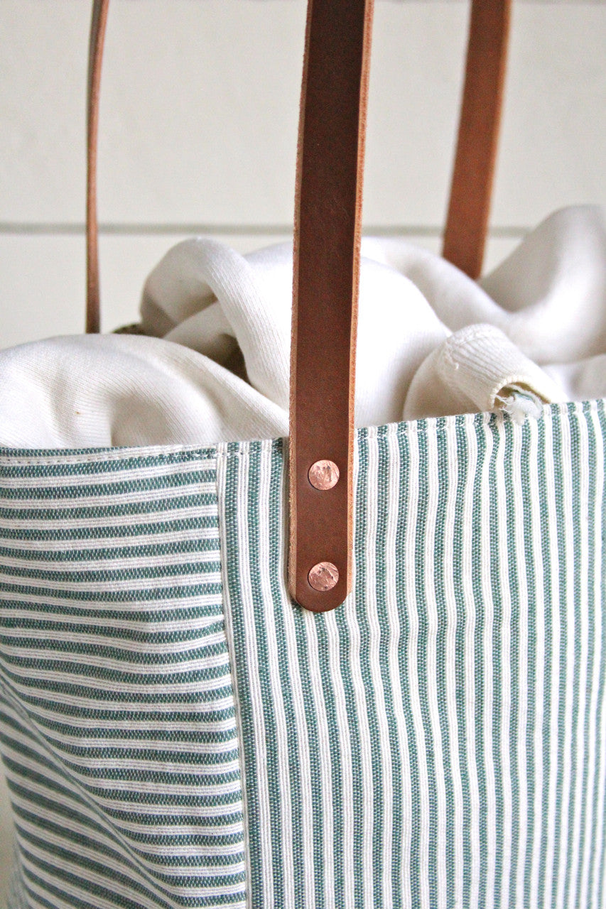 1940's era Ticking Fabric Pocket Tote