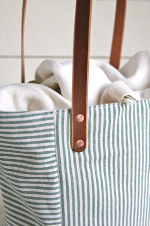 1940's era Ticking Fabric Pocket Tote