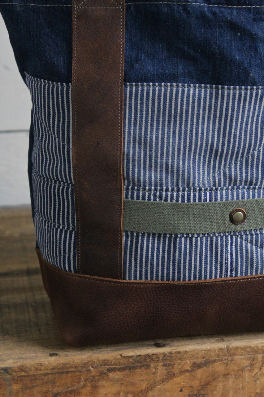 WWII era Denim and Leather Carryall