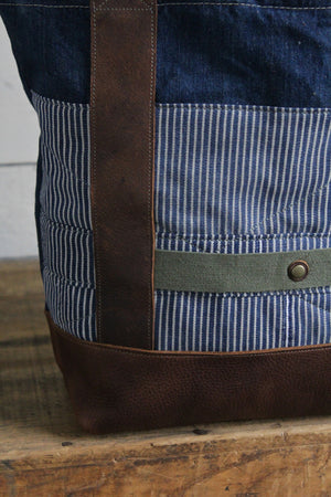 WWII era Denim and Leather Carryall