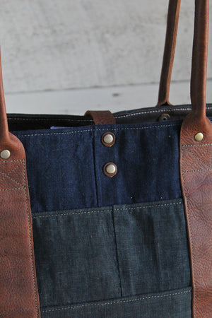 Early 1900's Indigo Dyed Cotton Pieced Carryall