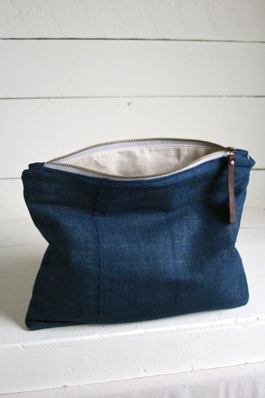 Extra Large Early 1900's Indigo Dyed Hemp Utility Pouch