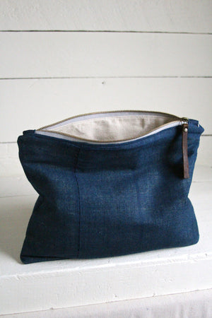 Extra Large Early 1900's Indigo Dyed Hemp Utility Pouch