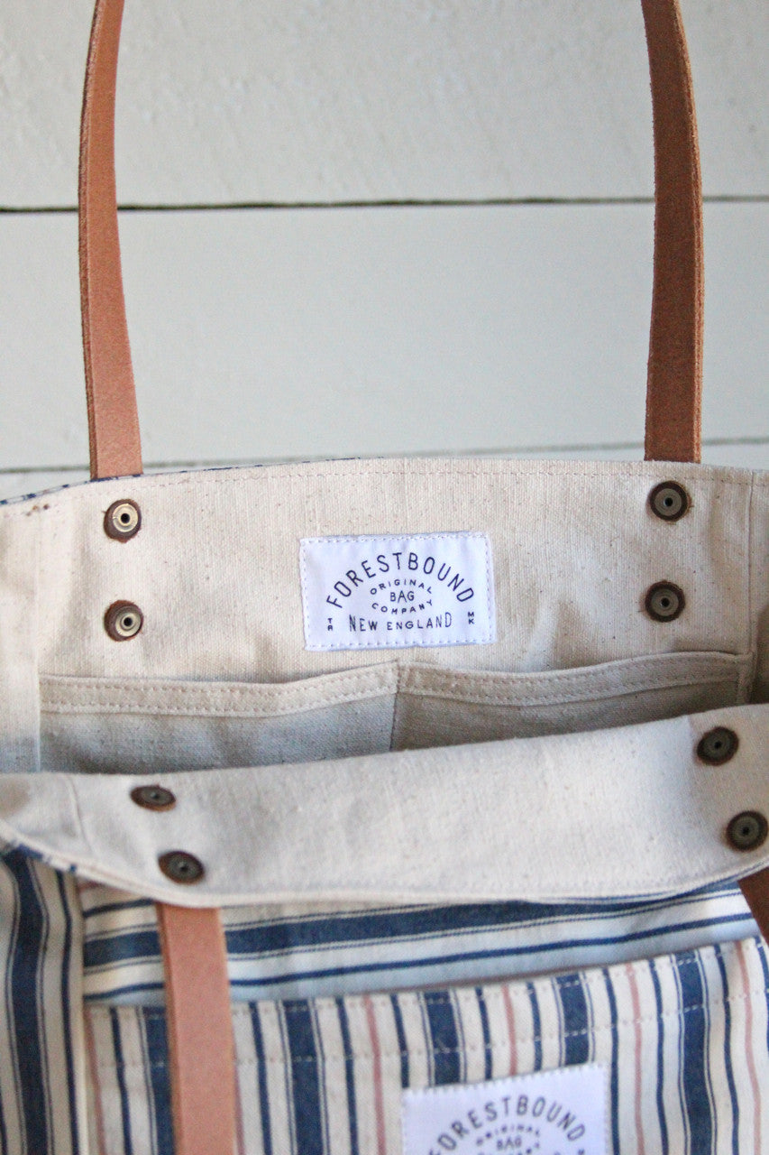 1940's era Ticking Fabric Pocket Tote