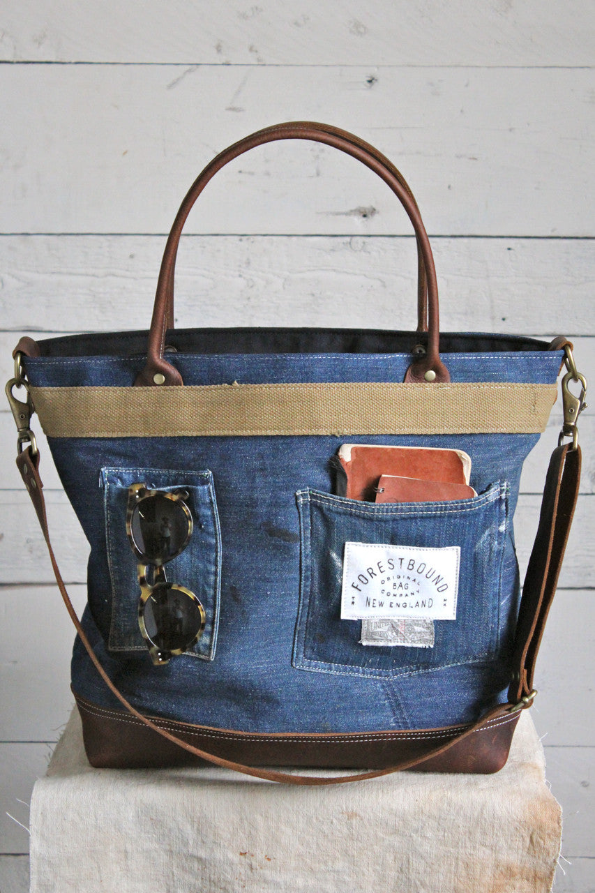 1930's era Denim & Tiger Head Carryall