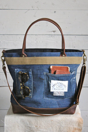 1930's era Denim & Tiger Head Carryall