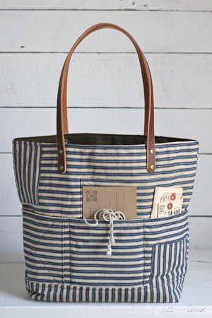 1940's era Ticking Fabric Tote Bag
