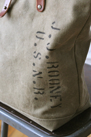 WWII era US Navy Canvas Tote Bag w/ Mermaid Drawing