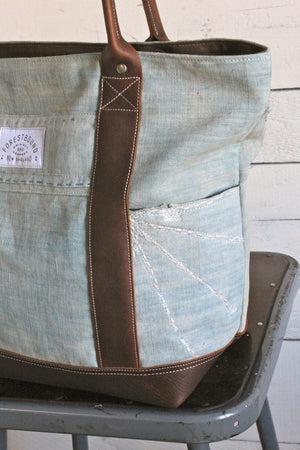 Mid 19th Century Indigo Dyed Cotton Boro Carryall