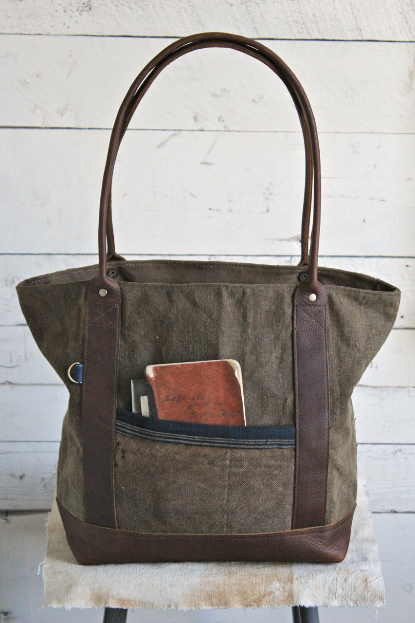 19th Century Japanese Boro Apron and World War 1 era Waxed Canvas Carryall