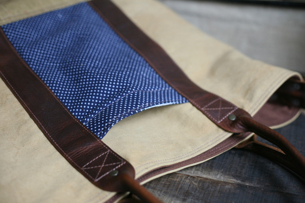 WWII era Canvas and Printed Cotton Carryall- SOLD