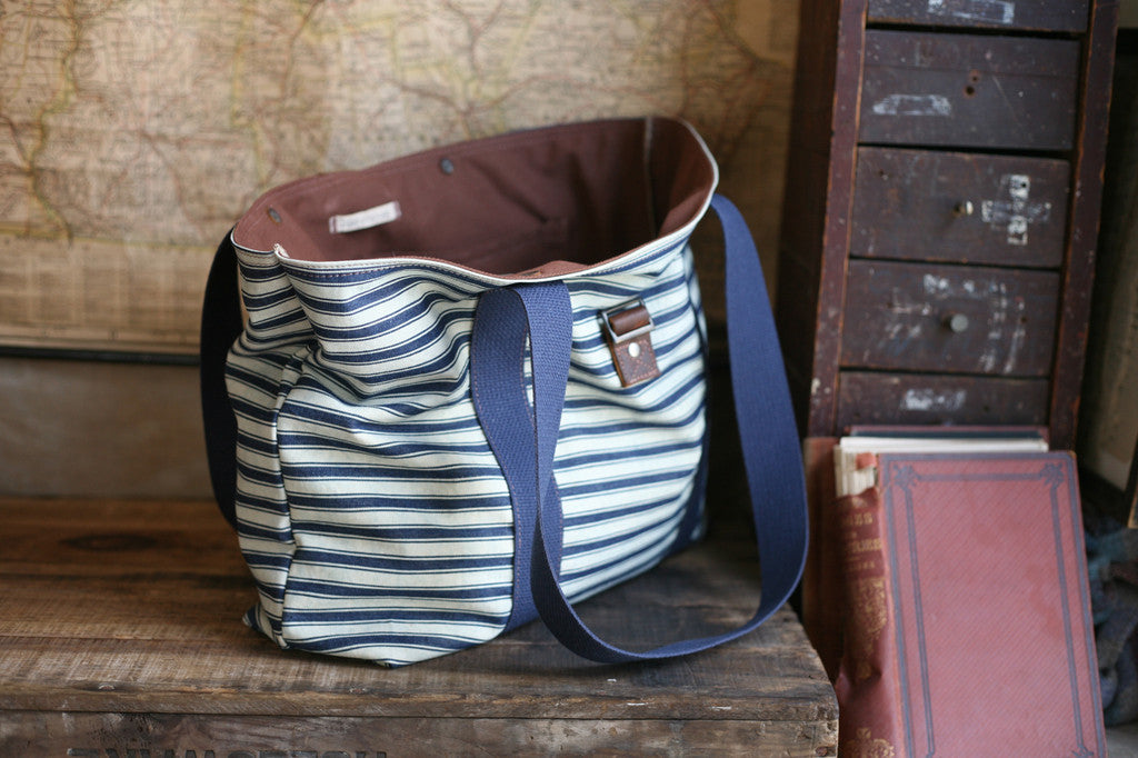 1940's era Ticking Fabric Carryall - SOLD