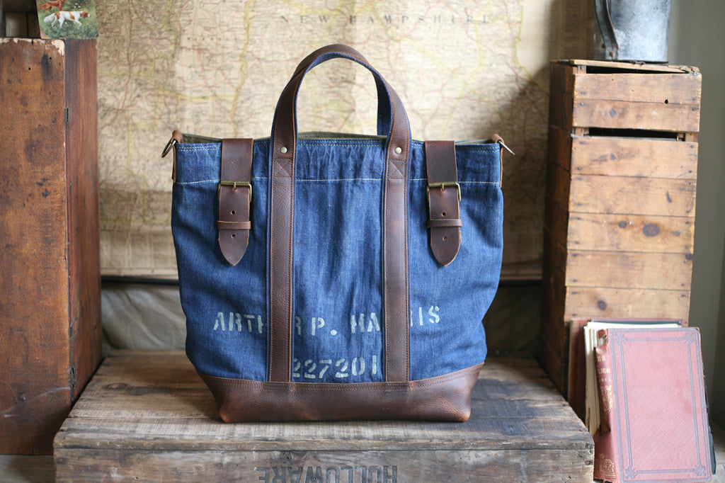 WWII era Leather Bottomed USN Denim Weekend Bag - SOLD