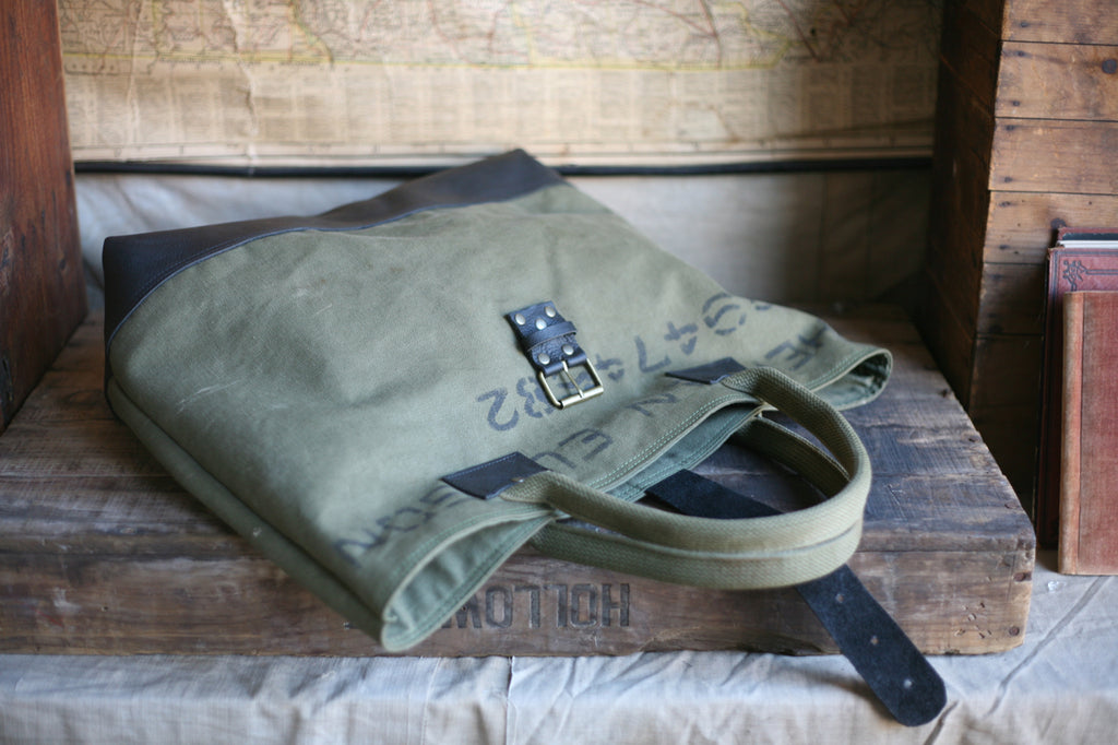 WWII era Canvas and Leather Carryall - SOLD