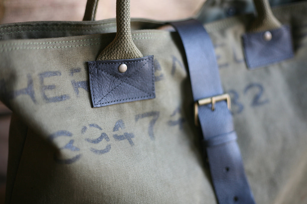 WWII era Canvas and Leather Carryall - SOLD