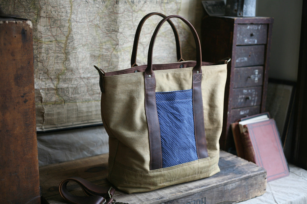 WWII era Canvas and Printed Cotton Carryall- SOLD