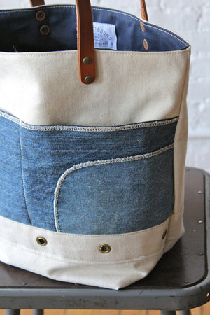 1950's era Canvas and Denim Tote Bag