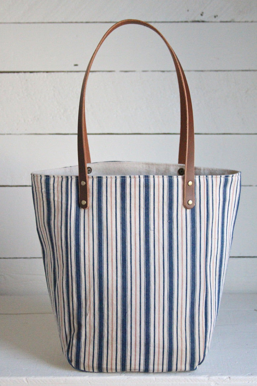 1940's era Ticking Fabric Pocket Tote