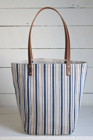 1940's era Ticking Fabric Pocket Tote