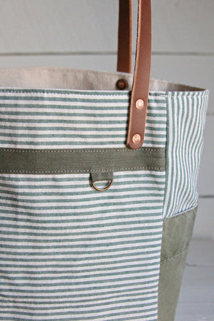 1950's era Ticking Fabric Pocket Tote