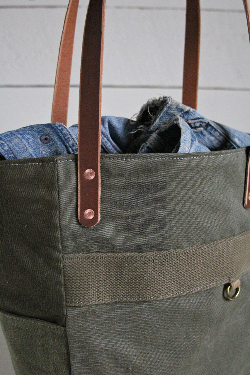 WWII era Canvas & Camo Pocket Tote Bag