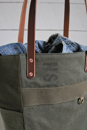 WWII era Canvas & Camo Pocket Tote Bag