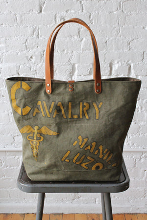 WWII era Hand Painted US Military Canvas Tote Bag
