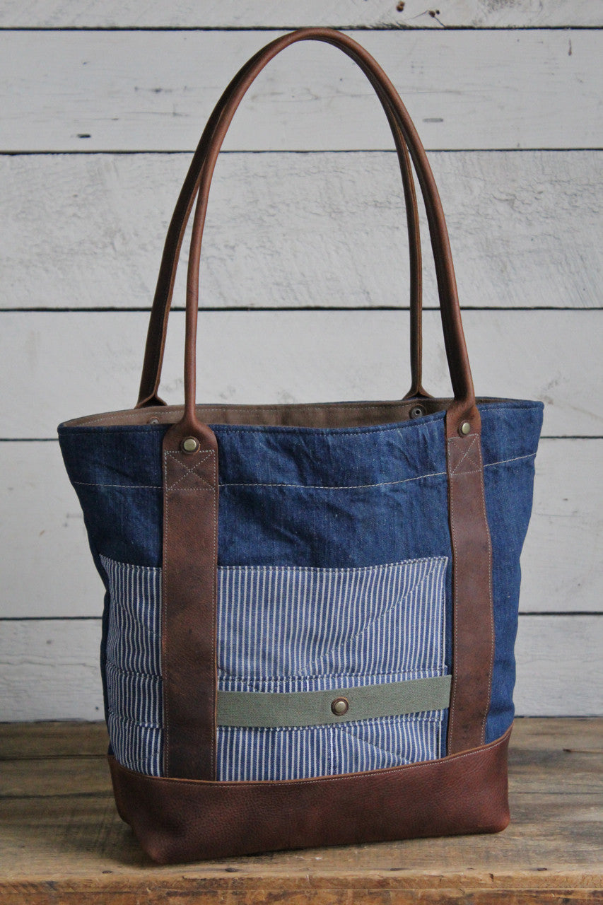 WWII era Denim and Leather Carryall