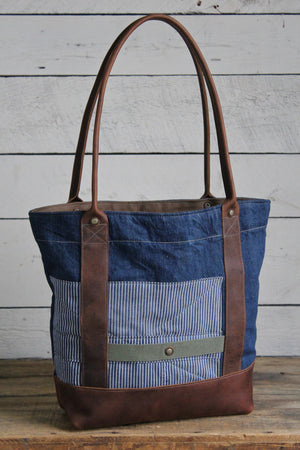 WWII era Denim and Leather Carryall