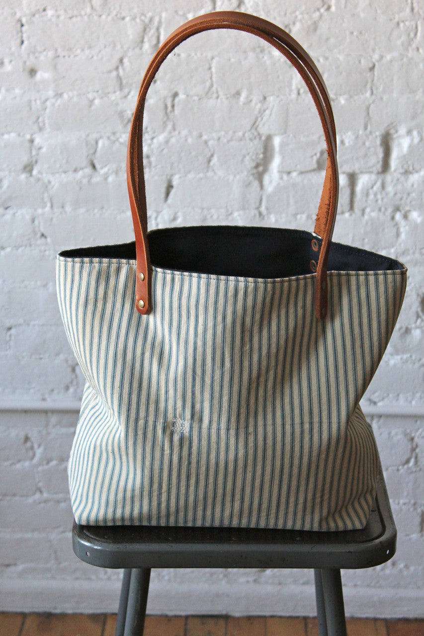 1940's era Ticking Fabric Tote Bag