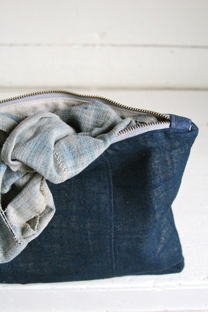 Extra Large Early 1900's Indigo Dyed Hemp Utility Pouch