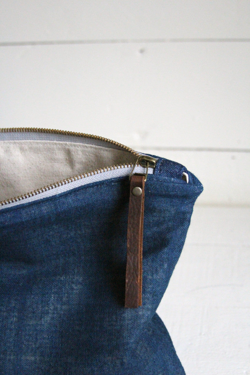 Extra Large Early 1900's Indigo Dyed Hemp Utility Pouch
