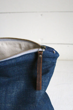 Extra Large Early 1900's Indigo Dyed Hemp Utility Pouch